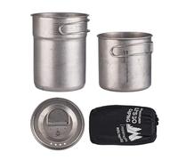Camping Cookware Sets - Stainless Steel Camp Pots, 2 Pieces Portable Pan with Foldable Handle for RV Backpacking Travel Hiking Adventure, Compact Picnic Gear, Outdoor Kitchen Tools