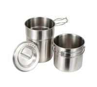 Camping Cookware, Stainless Steel Backpacking Cooking Set, Compact Folding Survival Cookware Equipment for Picnic, Hiking, Fishing and Outdoor Use, 4.21x5.31 Inches