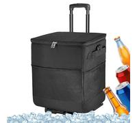 Camping Cooler Box, Rolling Coolers, Foldable Wheeled Insulated Cart 14x11 Inches, Portable Lunch Box for Camping, Fishing, Beach, Picnic, Patio, Road Trips, Outdoor Party, Black Gray