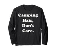 Camping Hair Don't Care Funny Phrase Manga Larga