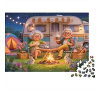 Camping Personas Mayores Dibujo Puzzle de 1000 Piezas Papel para Adultos Escena Fogata Nocturna Puzzle para Toda la Familia Relajación Regalo 38x26cm/1000pcs