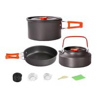 Camping Pot Set, 3-Piece Nonstick Cookware Kit, Stackable Pot Pan Kettle 6.69x6.69x3.74 inches, Compact Cooking Gear for Backpacking RV Travel Hiking Survival Dorm Tailgating Outdoor Picnic
