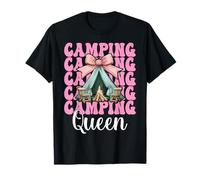 Camping Queen, para niñas, mamá, Camper, Tienda de campaña, Coqueta, Lazo Camiseta