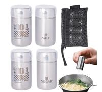 Camping Salt Pepper Shaker - 4PCS Stainless Steel Bottle, Portable Seasoning Container with Mesh Bag, Leak Resistant SpiceShaker | Reusable SpiceHolder for Camping, Hiking, BBQ, Picnic, Outdoor