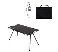 Camping Table, Folding Picnic Cooking Desk, 31.5x15.75x11.81x16.54 Inches Adjustable with Light Holder, Compact Field Table for Garden Beach Patio Balcony Backyard, Tailgating BBQ