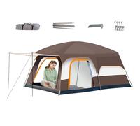 Camping Tent, Family Cabin Shelter, Multi-Room Windproof Design, Weather-Resistant Structure, Easy Setup System, Hiking, Beach, Trail, Backyard, Travel Use, 420x300x200cm Brown