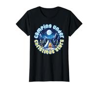 Camping Under Christmas Stars Expert Camper Camiseta gráfica económica, Mujer, Negro, XS
