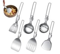 Camping Utensil Set, 6-Piece Folding Kit, Travel Soup Spoon Bundle, Reusable Non-Slip Tools, Compact Lightweight Design for Hiking, Backpacking, Road Trips, Beach Picnics, RV, or Grilling Use
