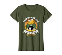 Camping y Cerveza por eso Estoy aquí Tienda de campaña Bebida Camiseta, Mujer, Verde Oliva, M