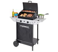 Campingaz Xpert 100 LS Plus Rocky Barbacoa Gas para Piedra Volcanica, BBQ gas con 2 quemadores, 7.1kW de potencia, 2 Parrillas de acero cromado, 2 mesas laterales y rocas de lava
