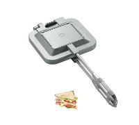 Campingmoon - Tostadora de aluminio de doble cara para camping, tostadora, sándwich, multifunción, para estufa, parrilla, sartén, equipo de cocina (plateado)