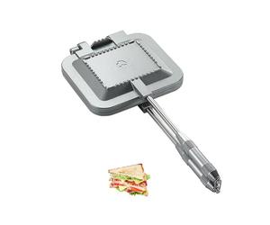 Campingmoon - Tostadora de aluminio de doble cara para camping, tostadora, sándwich, multifunción, para estufa, parrilla, sartén, equipo de cocina (plateado)