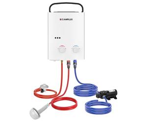 CAMPLUX 5L Calentador de Agua de Gas con Bomba de Agua, 28-37 mbar, GLP | Encendido por Batería de 3 V, Propano/ Butano, para el Viaje, RV, Campamento, Caballos, AY132P43