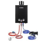 CAMPLUX 6 L/Min Calentador de Agua a Gas con Bomba de Agua de 12V y Cubierta de Lluvia, GPL (50mbar), para Ducha al Aire Libre/Camping/RVs, BW158BCP60-DE