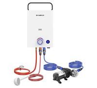 CAMPLUX Calentador de Agua a Gas 10L con Bomba, GPL 28-37 mbar, F10 Pro | Termo de Agua de Gas con Mango Ajustable, Butano/ Propano, para Ducha al Aire Libre/ Camping/ RVs, First Serie