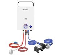CAMPLUX Calentador de Agua a Gas 10L con Bomba, GPL 50 mbar, F10 Pro-DE | Termo de Agua de Gas con Mango Ajustable, Butano/ Propano, para Ducha al Aire Libre/ Camping/ RVs, First Serie