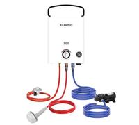 CAMPLUX First Calentador de Agua a Gas 5L con Bomba, GPL 28-37 mbar, F5 Pro | Termo de Agua de Gas con Mango Ajustable, Butano/ Propano, para Ducha al Aire Libre/ Camping/ RVs
