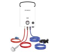 CAMPLUX First Calentador de Agua a Gas 5L con Bomba, GPL 50 mbar, F5 Pro-DE | Termo de Agua de Gas con Mango Ajustable, Butano/ Propano, para Ducha al Aire Libre/ Camping/ RVs