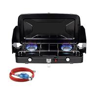 CAMPLUX Hornillo de Gas Portátil con 2 Fuegos, 2.400W, 50 mbar, GPL, para Camping, Protector Viento