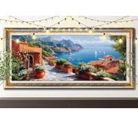 Campo 5D Kit de Diamond Painting, DIY Pintura de Diamante Adultos, Velero Arte de Diamantes para Pintar por Números, Dibujos con Mosaicos de Cristal para Decoración de Pared (50x100cm) 61F-5736