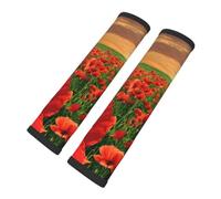 Campo de amapolas al atardecer, Almohadillas para cinturón de seguridad de coche, paquete de 2 almohadillas para arnés, funda multifuncional para cinturón de seguridad