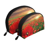 Campo de Amapolas al Atardecer, Bolsa de Maquillaje de Concha, Monedero pequeño para Mujer, Bolsa de artículos de tocador, Bolsa de cosméticos, 2 Piezas