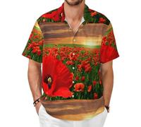 Campo de Amapolas al Atardecer, Camisa de Manga Corta para Hombre, Camisas de Verano Ligeras para Adultos,As Shown,2XL