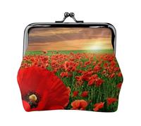 Campo de Amapolas al Atardecer,Monedero de Piel sintética, Carteras pequeñas, Monedero con Cierre de Broche