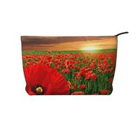 Campo de Amapolas al Atardecer,Neceser de Pana, Neceser de Maquillaje portátil, Neceser de Viaje