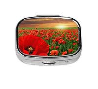 Campo de amapolas al atardecer, Pastillero cuadrado para bolsillo o monedero, pequeño contenedor de pastillas, organizador de pastillas de viaje
