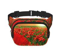 Campo de Amapolas al Atardecer,Riñonera Cuadrada de Doble Capa, Bolso de Viaje, Bolso Informal para el Pecho.