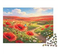 Campo de Amapolas Puzzle de 1000 Piezas Papel para Adultos Escena Natural al Atardecer Juego de Puzzle 1000 Piezas Hogar Relajante Regalo 38x26cm/1000pcs