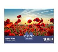 Campo de Amapolas Puzzle de 1000 Piezas Papel para Adultos Paisaje al Atardecer Puzzle para Toda la Familia Relajante Decoración 38x26cm/1000pcs