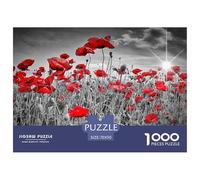 Campo de Amapolas Puzzle de 1000 Piezas Papel Puzzle para Adultos Paisaje al Atardecer Relajante Decoración 70x50cm/1000pcs