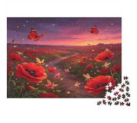 Campo de Amapolas Puzzle de 1000 Piezas para Adultos Papel Mariposas al Atardecer Juego de Puzzle 1000 Piezas Decoración Relajación Regalo 38x26cm/1000pcs