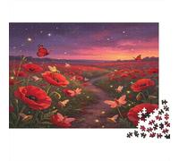 Campo de Amapolas Puzzle de 1000 Piezas Puzzle para Adultos Cartón Puesta de Sol Relajante para Familia Decoración Regalo 70x50cm/1000pcs
