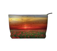 Campo de Amapolas Rojas al Atardecer Estampado,Neceser de Pana, Neceser de Maquillaje portátil, Neceser de Viaje