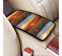 Campo de amapolas rojas al atardecer impreso,Funda para reposabrazos de consola central de vehículo, almohadilla suave y cómoda para pasamanos de coche, cojín universal