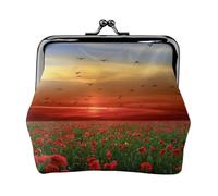 Campo de Amapolas Rojas al Atardecer Impreso,Monedero de Piel sintética, Carteras pequeñas, Monedero con Cierre de Broche