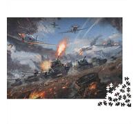 Campo de Batalla Histórico Puzzle de 1000 Piezas Cartón para Adultos Escena Épica de Combate Aéreo y Tanques Mejora Concentración Juego Familiar Regalo 70x50cm/1000pcs
