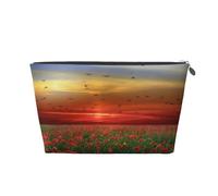 Campo de Flores de Amapola roja al Atardecer Impreso, Bolsa de artículos de tocador Bolsa de Maquillaje Bolsa de cosméticos Bolsa de artículos de tocador de Viaje portátil
