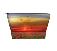 Campo de Flores de Amapola roja al Atardecer Impreso, Bolsa de artículos de tocador Bolsa de Maquillaje Bolsa de cosméticos Bolsa de artículos de tocador de Viaje portátil