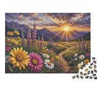 Campo de Flores Silvestres de montañaRompecabezas DIY 1000 Piezas Cartón Camino de la Flor del Amanecer Entrenamiento Cognitivo, Actividad Indoor, Cumpleaños para Amantes De Puzzles 52x38cm/1000pcs
