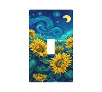 Campo de girasol bajo un remolino de cielo nocturno cubierta para interruptor de luz decorativa de un solo interruptor, placa de pared para cocina, granja, dormitorio, baño, decoración artística