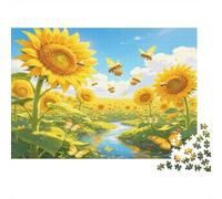 Campo de Girasoles Abejas Puzzle para Adultos Puzzle de 1000 Piezas Juego de Puzzle 1000 Piezas Relajación Decoración Hogar Regalo Familiar 52x38cm/1000pcs