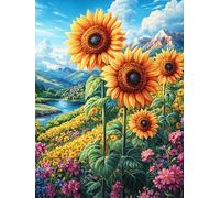 Campo de Girasoles al Amanecer Puzzle 500 Piezas Cartón Resistente Paisaje de Cuento de Hadas en Caricatura Rompecabezas Familiar para Toda La Familia Juguete Educativo 3D Maquetas Construir 500 PCS