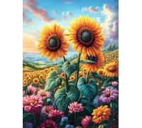Campo de Girasoles al Atardecer Puzzle 500 Piezas Familiar Pasatiempo Plantas y Animales de Cuento de Hadas Rompecabezas 3D para Familia Juguete Educativo Construir Maquetas Aliviar Estrés 500 PCS