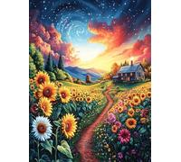 Campo de Girasoles al Atardecer Puzzles 500 Piezas Obra De Arte Decorativa Cuento de Hadas acompañante mágico Rompecabezas Familiar para Adultos DIY Creativo Aliviar Estrés Portátil 500 PCS