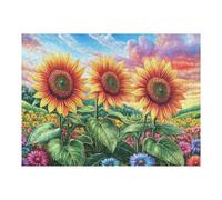 Campo de Girasoles al Atardecer Rompecabezas 500 Piezas Cartón para Principiantes Juego Familiar Ejercita La Mente Garantía Reposición Piezas 500 PCS