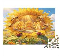 Campo de Girasoles Aldea de Abejas Puzzle de 1000 Piezas Cartón Puzzle para Adultos Naturaleza Relajante Decoración Regalo Hogar 52x38cm/1000pcs